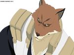  alpha_channel anthro bleach brown_fur canine clothing fur looking_at_viewer male mammal maxime-jeanne plain_background pose sajin_komamura shinigami solo transparent_background wolf yellow_eyes 