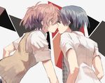  akuma_no_riddle azuma_tokaku closed_eyes grey_eyes grey_hair heart ichinose_haru imminent_kiss multiple_girls muraichi necktie pink_hair school_uniform sweater_vest yuri 