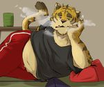  bulge cigarette feline male mammal overweight pink_nose smoke smoking solo sukeban tiger unknown_artist 