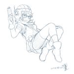  2013 ankle_boots bike_shorts boots chrono_trigger dated finalcake glasses grin gun handgun headset helmet lucca_ashtear monochrome pistol short_hair sketch smile socks solo weapon 