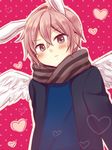  amane_kurumi angel_wings animal_ears blush bunny_ears bunnyboy grey_eyes heart jacket male_focus mikado_nagi pink_hair scarf solo uta_no_prince-sama uta_no_prince-sama_maji_love_2000_percent wings 
