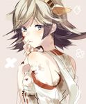  bare_shoulders blood blue_dress breasts brown_hair crying crying_with_eyes_open dress hairband hiei_(kantai_collection) kantai_collection looking_back medium_breasts nochita_shin sarashi short_hair solo tears torn_clothes upper_body 