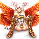  ass bare_shoulders blush boots breasts choker cleavage cleavage_cutout commentary_request elbow_gloves final_fantasy final_fantasy_tactics final_fantasy_xii fusion gloves head_wings high_heels highres hozenkakari knee_boots leotard long_hair medium_breasts multiple_wings red_eyes red_wings silver_hair sitting smile solo spread_legs thighhighs tiara ultima_(fft) ultima_(ffta) wings 