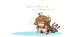  =_= brown_hair chibi crying detached_sleeves hair_ornament highres itsukia kantai_collection knees_up kongou_(kantai_collection) long_hair pout ribbon-trimmed_sleeves ribbon_trim sitting solo translated 
