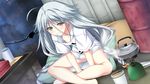  1girl character_request game_cg gray_hair grey_hair long_hair narumi_suzune solo tojita_sekai_no_tori_colony yellow_eyes 