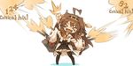  &gt;_&lt; :d ahoge black_legwear blush blush_stickers brown_hair cannon chibi closed_eyes detached_sleeves highres itsukia kantai_collection kongou_(kantai_collection) long_hair open_mouth ribbon-trimmed_sleeves ribbon_trim smile solo thighhighs v-shaped_eyebrows 