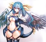  bare_shoulders blue_hair breasts choker cleavage dizzy guilty_gear highres large_breasts long_hair navel panties red_eyes ribbon smile solo tail tail_ribbon taishi_(picchiridou) thigh_strap thighhighs twintails underwear wings 