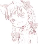  animal_ears braid cat_ears extra_ears fangs kaenbyou_rin monochrome nametake sketch solo sweater touhou twin_braids 