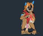  anthro black_background black_claws black_markings black_pawpads bloodshot_eyes blue_eyes blue_markings bong brown_fur camel_toe canine clothed clothing crouching dog drugs ear_piercing facial_markings female fire fur hair holding incorgnito lighter mammal marijuana markings notched_ear off_shoulder orange_hair panties piercing pink_sclera plain_background shirt skimpy smoke smoking solo underwear wounded 