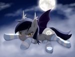  bat_pony bat_wings bedroom_eyes blush cloud cutie_mark echo equine fangs female feral friendship_is_magic full_moon hair horse legwear looking_at_viewer lying mammal moon my_little_pony night original_character outside pegasus pony sky smile solo spread_legs spreading stars stockings thestral tongue tongue_out wings yellow_eyes 