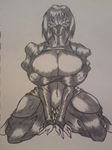  cleavage huge_breasts kudamono large_breasts monochrome ninja 