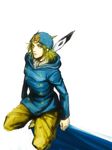  beanie blonde_hair feathers hachikoo_(astatine) hat highres hood hoodie johnny_joestar jojo_no_kimyou_na_bouken long_sleeves male_focus solo steel_ball_run 