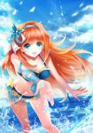  bikini blue_eyes boat bug butterfly dkaki hair_ornament insect long_hair ocean orange_hair original ribbon sailboat solo splashing swimsuit water watercraft 