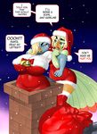 bell big_breasts bird blonde_hair blue_eyes blue_feathers breasts chimney chochi christmas clothed clothing dialog duo ear_piercing female green_feathers hair holidays huge_breasts parrot patty petra piercing pigeon red_eyes skimpy snow stuck text thighs 