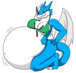  blue_dragon blue_skin digimon dragon exveemon female horn inflation red_eyes reptile scalie wings 