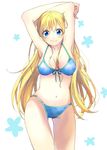  armpits arms_up bad_id bad_pixiv_id bikini blonde_hair blue_eyes blush breasts cleavage front-tie_top large_breasts long_hair navel original smile solo swimsuit ume_(plumblossom) 