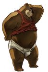  &#12414;&#12368;&#12414;&#12383;&#12356;&#12375; ?????? arm_above_head barefoot bear black_nose briefs bulge chubby clothing eyewear frown glasses male mammal midriff overweight shirt solo tank_top underwear 