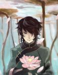  black_hair chinese_clothes flower lie_ren lotus pink_eyes rwby smile sumanina underwater 