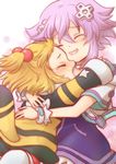  glomp hair_ornament hug multiple_girls nabenofutahiwa neptune_(choujigen_game_neptune) neptune_(series) orange_hair pish purple_hair smile tail tears usb 