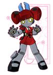  commentary commission gun mecha no_humans outline powerpuff_dynamo powerpuff_girls robot short_twintails solo standing twintails weapon yellow_eyes zoom_layer 