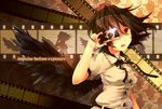  bad_id bad_pixiv_id black_hair black_wings camera cloneko_(zelmeledf2) english expressionless film_strip hat looking_at_viewer open_mouth red_eyes shameimaru_aya short_hair solo tokin_hat touhou wings 