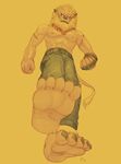  5_toes abs anthro belt biceps blue_eyes brown_fur claws clothing comission digimon feline foot_focus fur gloves hair hindpaw leomon lion looking_at_viewer male mammal mane muscles necklace nipples pants paws pecs pose scar sketch solo standing toe_flaws toes topless yellowpower 