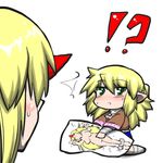  2girls blonde_hair chibi dakimakura_(object) green_eyes horn hoshiguma_yuugi long_hair lowres mizuhashi_parsee multiple_girls nekokokazuma pillow pointy_ears short_hair touhou 