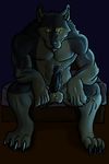  abs anthro balls bed biceps big_muscles black_background black_penis canine claws dark erection fur glowing glowing_eyes grey_fur heartlessfang heartlessfang_(character) humanoid_penis leaking looking_at_viewer male mammal muscles nude pecs penis plain_background pose precum presenting sheath sitting solo toe_claws vein were werewolf yellow_eyes 