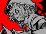  bad_id bad_pixiv_id brooch dress hair_over_one_eye itosiki_zetu jewelry red_background red_eyes remilia_scarlet short_sleeves silhouette simple_background sketch touhou wrist_cuffs 