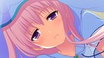  1girl game_cg miyamori_korone narumi_suzune pink_hair purple_eyes solo tojita_sekai_no_tori_colony 