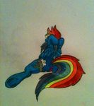  blue_fur butt chubby cutie_mark equine female friendship_is_magic fur garter hair horse jackalopedewey mammal multi-colored_hair my_little_pony pegasus pinup pony pose pussy rainbow rainbow_dash_(mlp) solo spread_legs spreading thick_thighs traditional_media voluptuous wings 