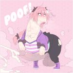  2018 astolfo_(fate) balls clothed clothing cross_necklace cum cumshot ejaculation equine erection footwear hair long_hair male mammal octoboy open_mouth orgasm penis pink_eyes pink_hair queen&#039;s_stallion shoes simple_background solo tongue tongue_out transformation 