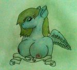  big_breasts blue_fur breasts bust chubby equine female friendship_is_magic fur green_eyes green_hair hair horse jackalopedewey looking_at_viewer mammal my_little_pony nipples original_character pegasus plain_background pony ribbons sketch solo sweet_key topless voluptuous wings 