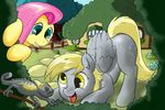  absurd_res amber_eyes blonde_hair bushes chameleon cutie_mark derpy_hooves_(mlp) equine female feral flower fluttershy_(mlp) forest friendship_is_magic fur grass grey_fur hair hi_res horse house long_hair mammal my_little_pony open_mouth osakaoji pegasus pink_hair pony reptile scalie sky smile teeth tongue tree window wings yellow_eyes yellow_fur 