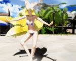  1girl animal_ears animated animated_gif beach bikini blonde_hair bouncing_breasts breasts dancing fox_ears fox_tail hat inari kitsune lowres monster_girl short_hair solo swimsuit tail touhou yakumo_ran yellow_eyes 