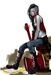  adventure_time blue_skin boots cross-laced_footwear denim electric_guitar full_body guitar instrument jeans marceline_abadeer midriff pants paper saha sitting solo vampire white_background 