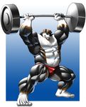  2013 abs anthro barbell beard biceps big big_muscles bodybuilder bulge canine clothed clothing dog echin facial_hair flexing fur grin gut hair hyper kogentablackfang lifting looking_at_viewer male muscles pecs pose smile solo standing sweat swimsuit 