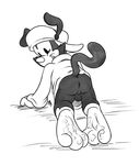  animaniacs anus balls bottomless butt cub cum_on_feet foot_focus hat male paws roarey_raccoon solo wakko_warner young 