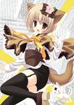  animal_ears blonde_hair blush brown_eyes cape cat dog_ears garters hat laughing nekoneko petit_hound ribbon solo tail thighhighs tieru 