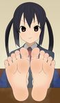  1girl barefoot feet k-on! long_toenails nakano_azusa school_uniform smell smelly_feet soles steam stink stinky_feet sweat sweaty_feet toenails toes twintails 
