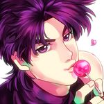  bad_id bad_pixiv_id candy food heart jojo_no_kimyou_na_bouken joseph_joestar_(young) kiss lollipop male_focus mpkxx object_kiss puckered_lips purple purple_eyes purple_hair solo 