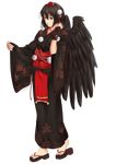  absurdres alternate_costume bad_id bad_pixiv_id black_hair black_wings full_body hat highres japanese_clothes kurohane looking_at_viewer open_mouth red_eyes sandals shameimaru_aya short_hair solo tengu tokin_hat touhou transparent_background wings 