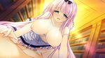  blue_eyes blush breasts censored cum game_cg girls_be_ambitious! long_hair mtu nipples pink_hair sex yuzuki_fuuka 