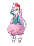  arm_up bow bubble_skirt elephant expressionless hairband hata_no_kokoro long_hair long_sleeves mask nakashino_setsu open_mouth pink_eyes pink_hair plaid plaid_shirt shirt simple_background skirt solo themed_object touhou very_long_hair watering_can white_background wide_sleeves 