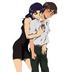  1boy 1girl age_difference blush brown_hair ikari_shinji katsuragi_misato long_hair neon_genesis_evangelion older_woman purple_hair short_hair 