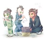  1girl 2boys daken family father father_and_daughter father_and_son green_eyes japanese_clothes kimono marvel multiple_boys white_background wolverine x-23 x-men 