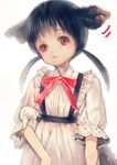  animal_ears black_hair brown_eyes dress highres low_twintails mablex original puffy_short_sleeves puffy_sleeves ribbon short_sleeves solo tail twintails white_background 