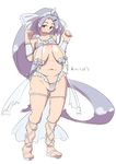  1girl blue_hair breasts brown_eyes dewgong fangs gen_1_pokemon horn large_breasts looking_at_viewer navel personification plump pokemon sagging_breasts simple_background smile solo white_background 
