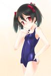  absurdres black_hair blush bow hair_bow highres looking_at_viewer love_live! love_live!_school_idol_project one-piece_swimsuit red_eyes school_swimsuit shitou_(1992116210) solo swimsuit twintails yazawa_nico 