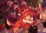  arm_warmers black_legwear boots bottle cat cork danann green_eyes hat holding league_of_legends legs_up long_hair looking_at_viewer lulu_(league_of_legends) lying nail_polish on_floor on_side open_mouth paw_print red_hair sigh smile solo thigh_boots thighhighs top-down_bottom-up wallpaper 